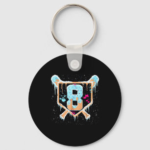 Baseball 8 Year Old Ice Cream Drip 8th Birthday Bo Keychain