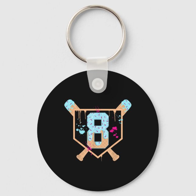 Baseball 8 Year Old Ice Cream Drip 8th Birthday Bo Keychain (Front)