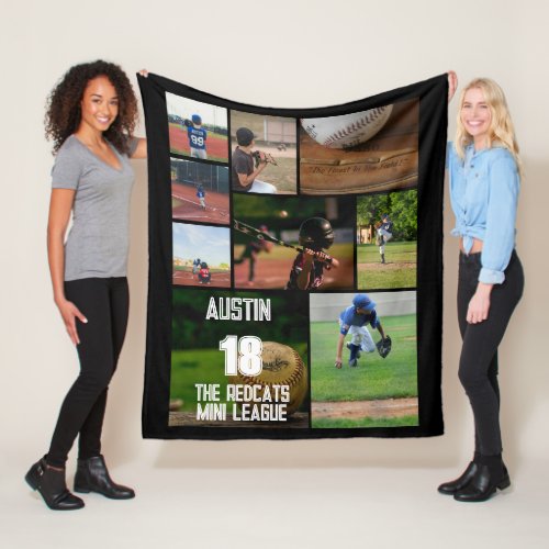 Baseball 9 Photo Collage Personalized Poster Fleece Blanket