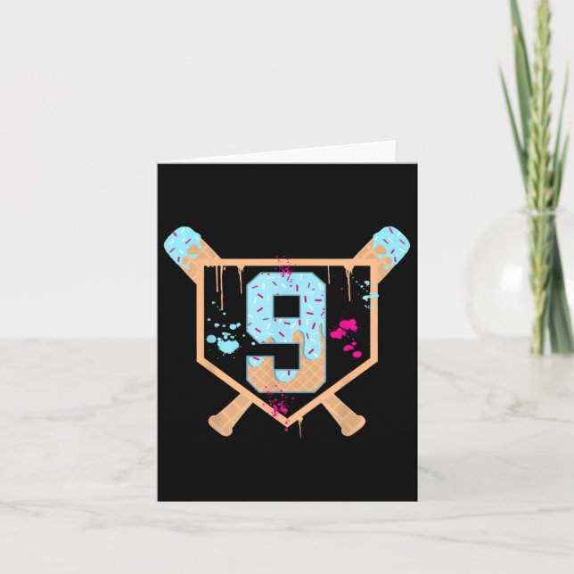 Baseball 9 Year Old Ice Cream Drip 9th Birthday Bo Card (Front)