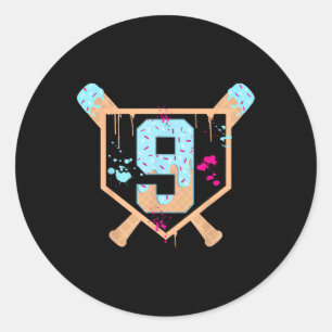 Baseball 9 Year Old Ice Cream Drip 9th Birthday Bo Classic Round Sticker