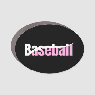 Baseball Abstract Swish - Girly Word Art Car Magnet