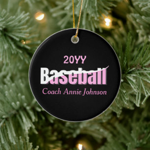 Baseball Abstract Swish - Girly Word Art Ceramic Ornament