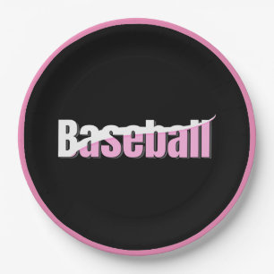 Baseball Abstract Swish - Girly Word Art Paper Plates