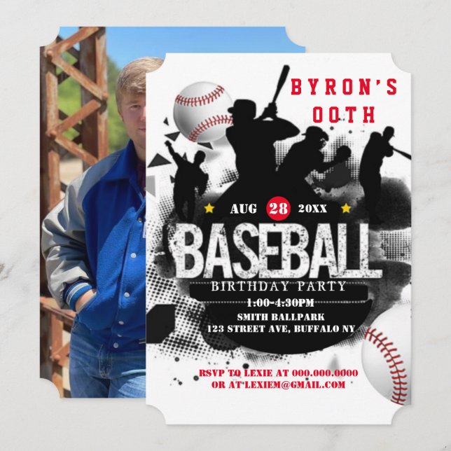 Baseball Add Photo Birthday Party  (Front/Back)