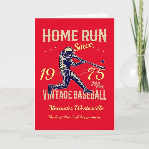 Baseball Add Your Name Year Message Red Birthday Card