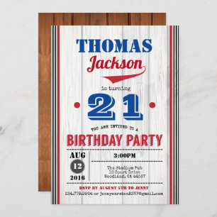 Baseball adult birthday invitation. Rustic wood Invitation