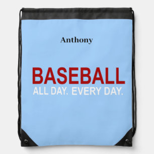 Baseball All Day Everyday Light Sky Blue Drawstring Bag