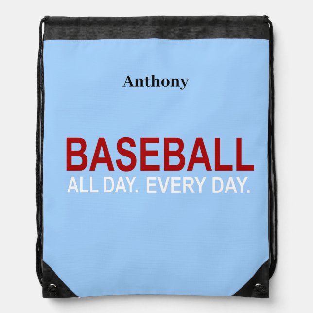 Baseball All Day Everyday Light Sky Blue Drawstring Bag (Front)