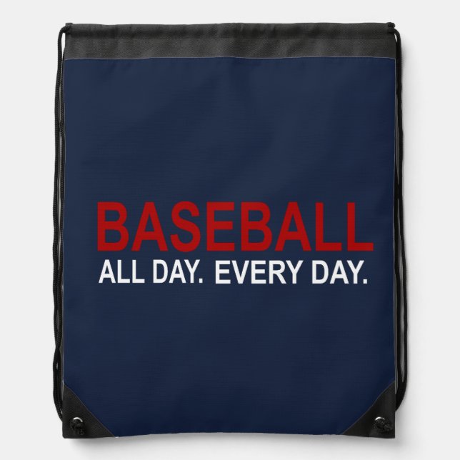 Baseball All Day Everyday Oxford Blue Drawstring Bag (Front)