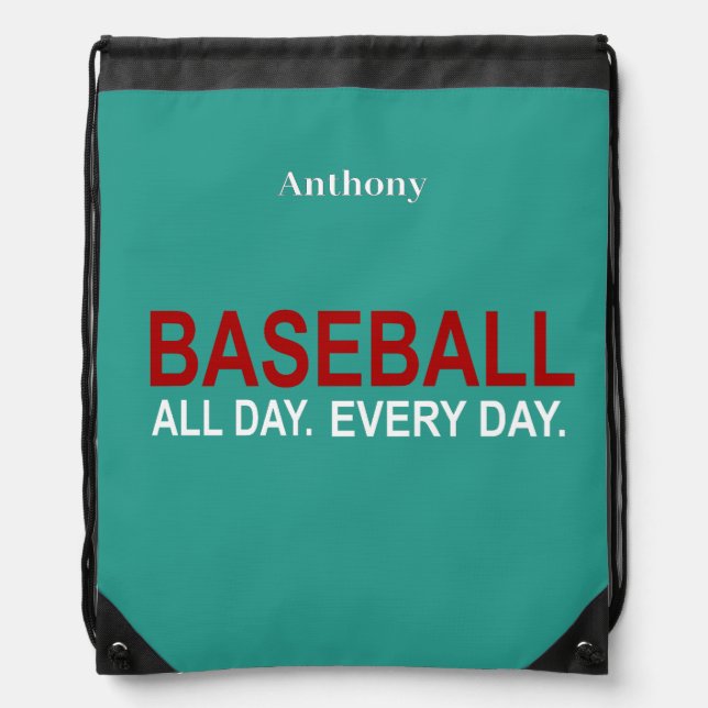 Baseball All Day Everyday Persian Green Drawstring Bag (Front)