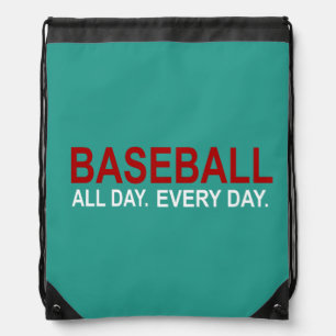 Baseball All Day Everyday Persian green Drawstring Bag
