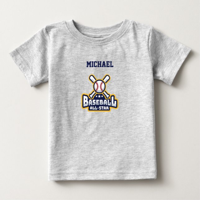 Baseball All-Star Ball & Bat Personalized Baby T-Shirt (Front)