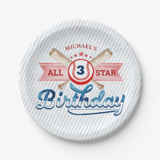 Baseball All-Star Birthday Party Paper Plates  (Front)