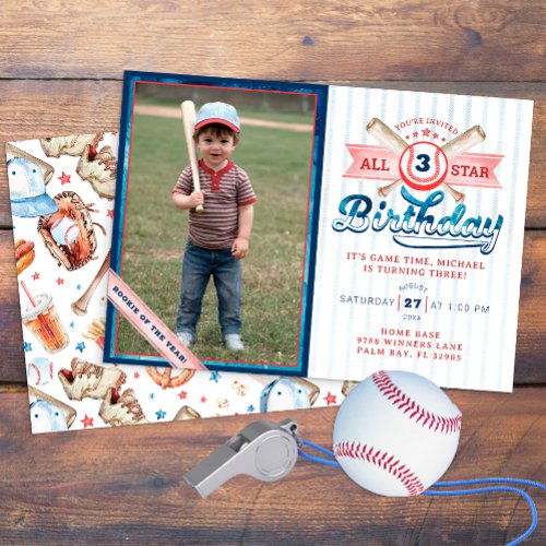 Baseball All Star Birthday Party Photo Invitation