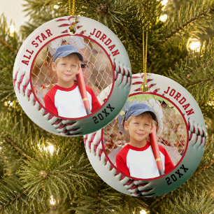 Baseball ALL STAR Name 2 Photo Personalized Ceramic Ornament