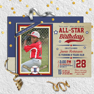 Baseball All-Star Photo Birthday Party Invitations