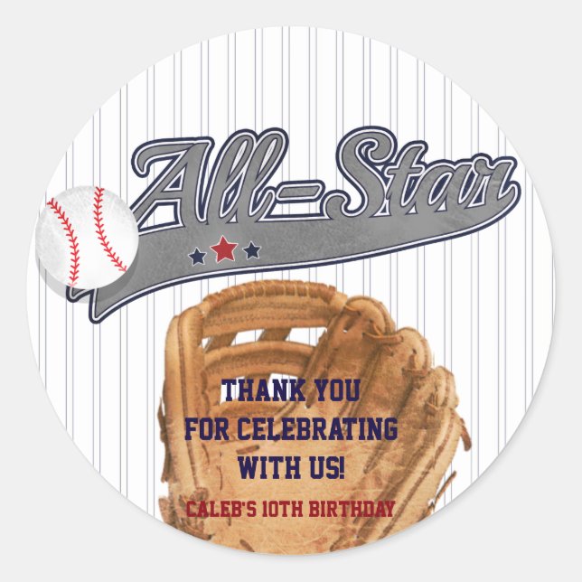 Baseball ALL-STAR Sports Custom Party Favor Classic Round Sticker (Front)