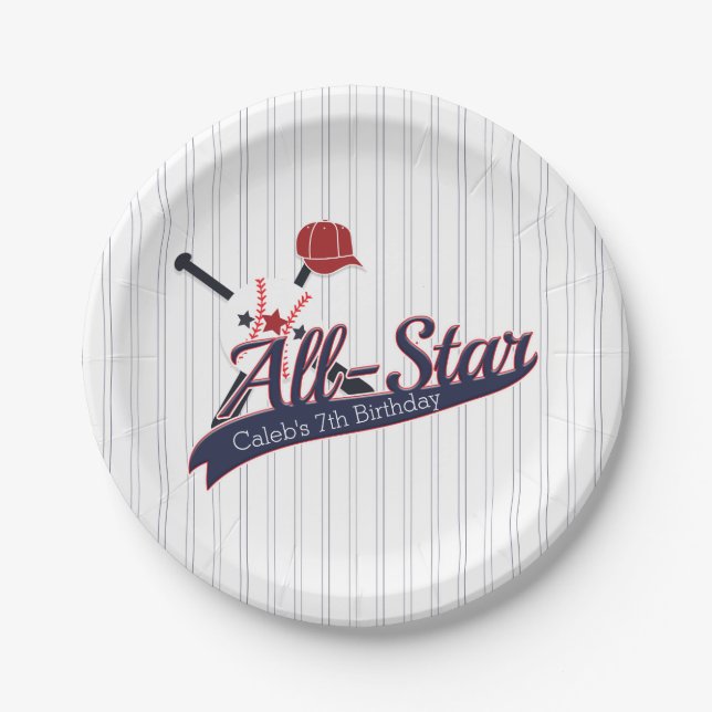 Baseball ALL-STAR Sports Custom Personalized Paper Plates (Front)