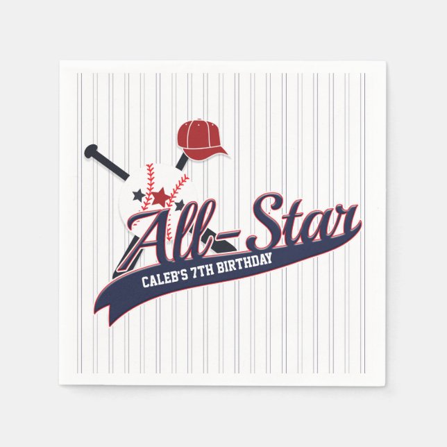Baseball ALL-STAR Sports Custom Personalized Party Paper Napkins (Front)