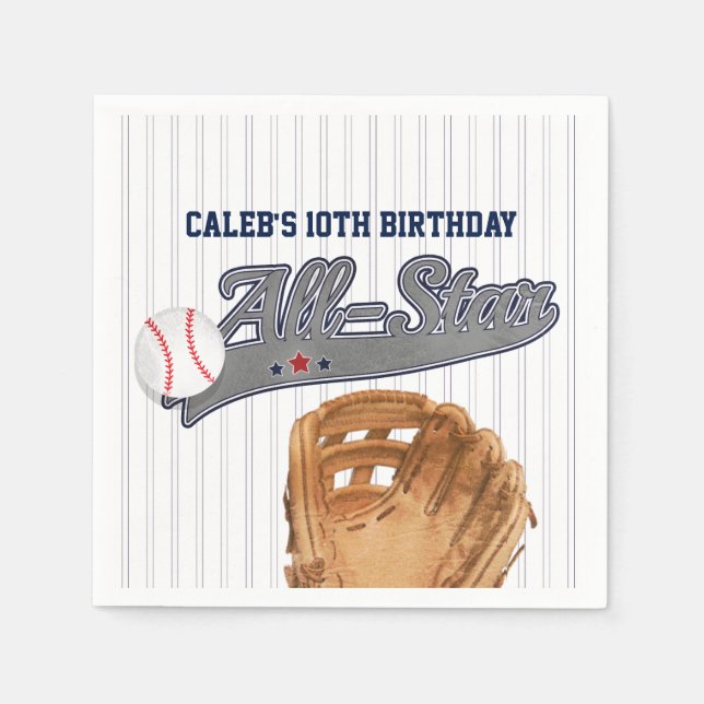 Baseball ALL-STAR Sports Custom Personalized Party Paper Napkins (Front)