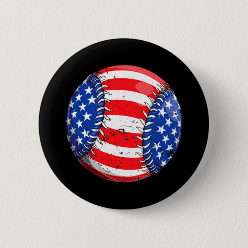 Baseball american flag 4th of july boys men retro button