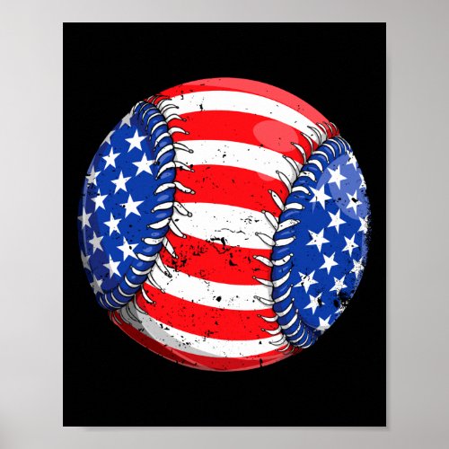 Baseball american flag 4th of july boys men retro poster