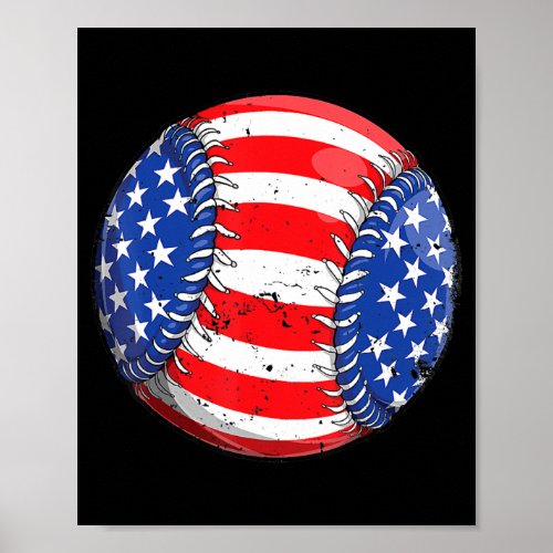 Baseball American Flag 4th of July Kids Boys  Poster