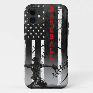 Baseball American Flag Black Art  iPhone 11 Case