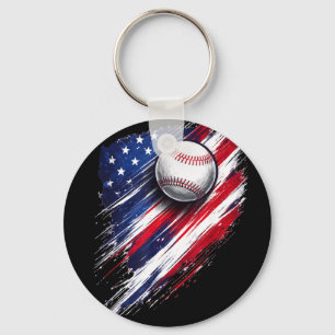 Baseball american flag boys girls men women fans keychain