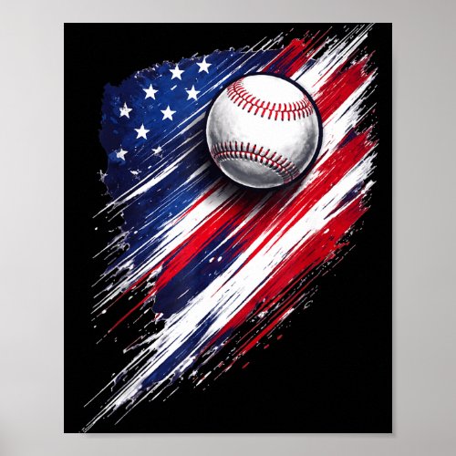 Baseball american flag boys girls men women fans  poster