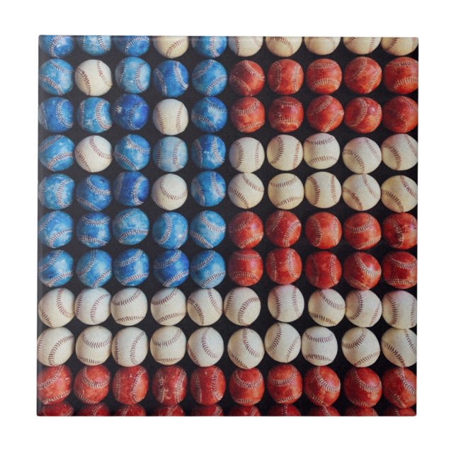 Baseball American Flag Ceramic Tile (Front)