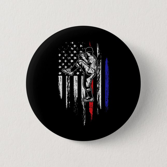 Baseball American Flag Pitcher Usa Pitching 4th Of Button (Front)
