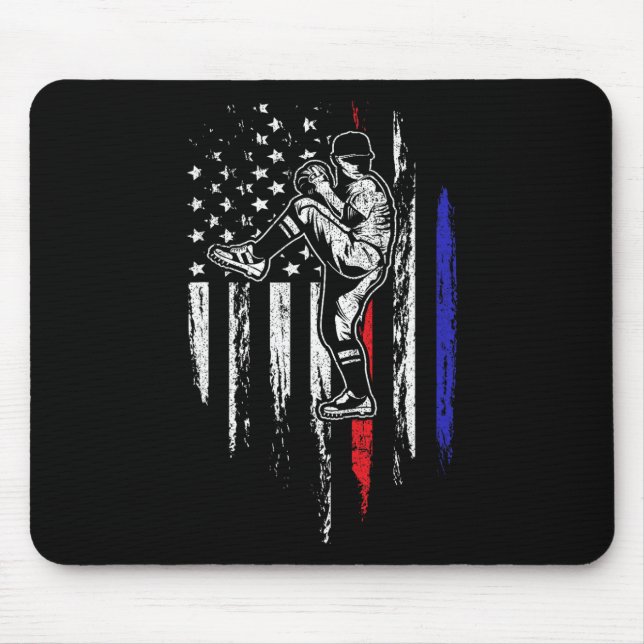Baseball American Flag Pitcher Usa Pitching 4th Of Mouse Pad (Front)