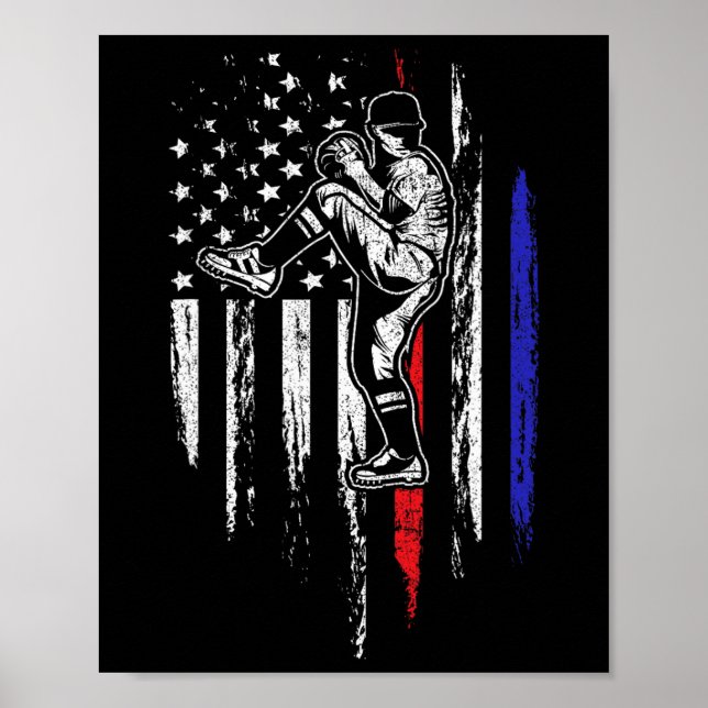Baseball American Flag Pitcher Usa Pitching 4th Of Poster (Front)