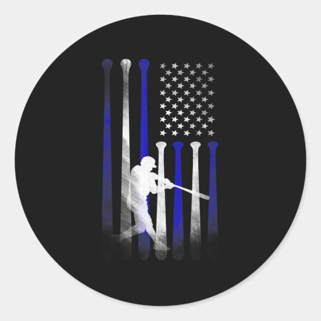 Baseball American Flag Player Flag, Dad, Mom, Kid  Classic Round Sticker (Front)