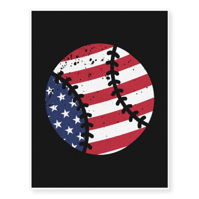 Baseball American flag Temporary Tattoos (Front)