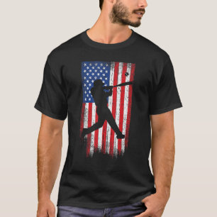 Baseball American Flag Vintage Men Boys Team Tee