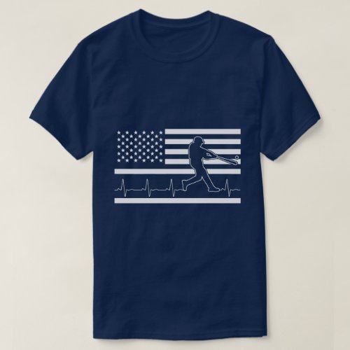 Baseball American Heartbeat with American Flag T_Shirt