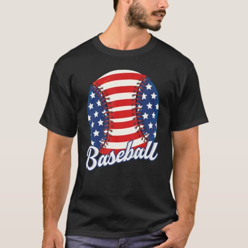 Baseball American USA flag Patriotic Retro Basebal T_Shirt