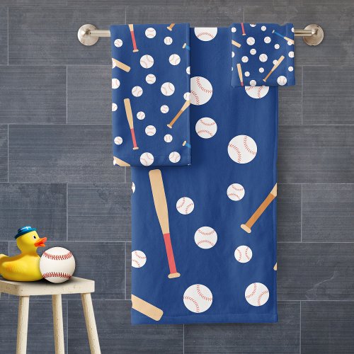 Baseball and Bat Sports Pattern Bath Towel Set