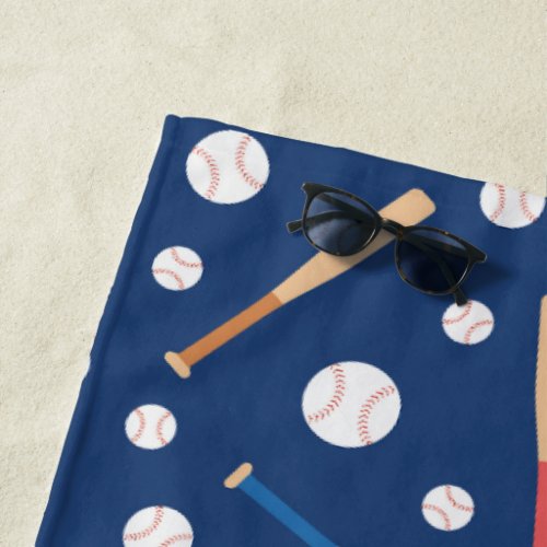 Baseball and Bat Sports Pattern Beach Towel