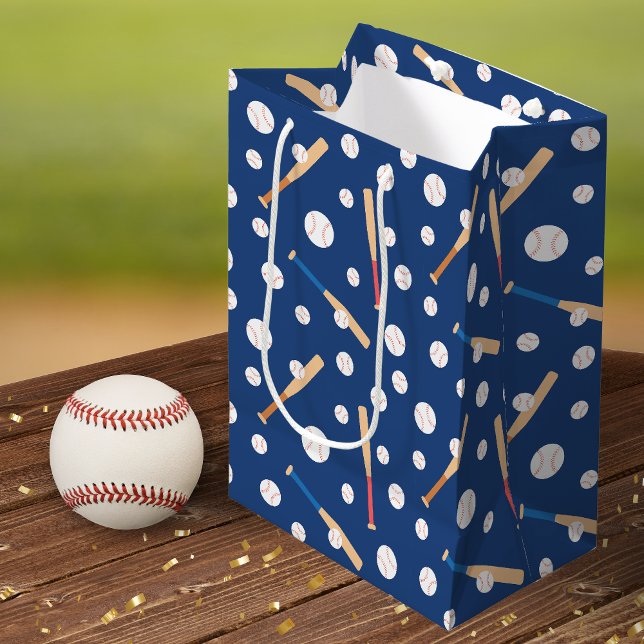 Baseball and Bat Sports Pattern Birthday Medium Gift Bag (Creator Uploaded)