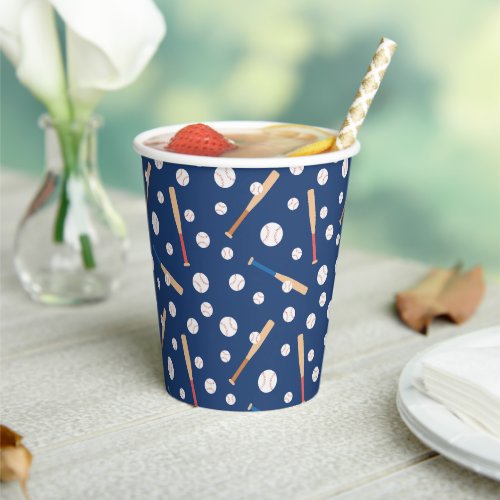 Baseball and Bat Sports Pattern Birthday Party Paper Cups