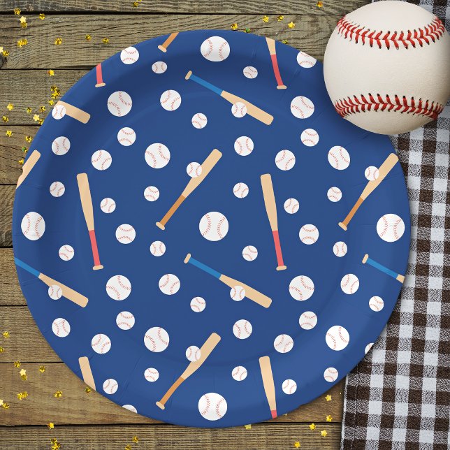 Baseball and Bat Sports Pattern Birthday Party Paper Plates (Creator Uploaded)