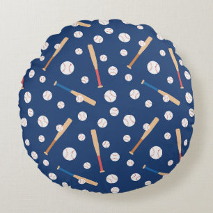 Baseball and Bat Sports Pattern Round Pillow