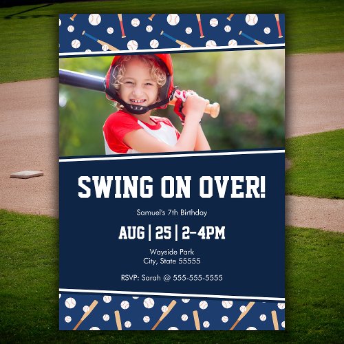 Baseball and Bat Sports Photo Birthday Party Invitation