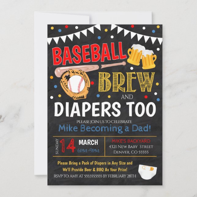 Baseball and Beer Baby Shower Invitation (Front)