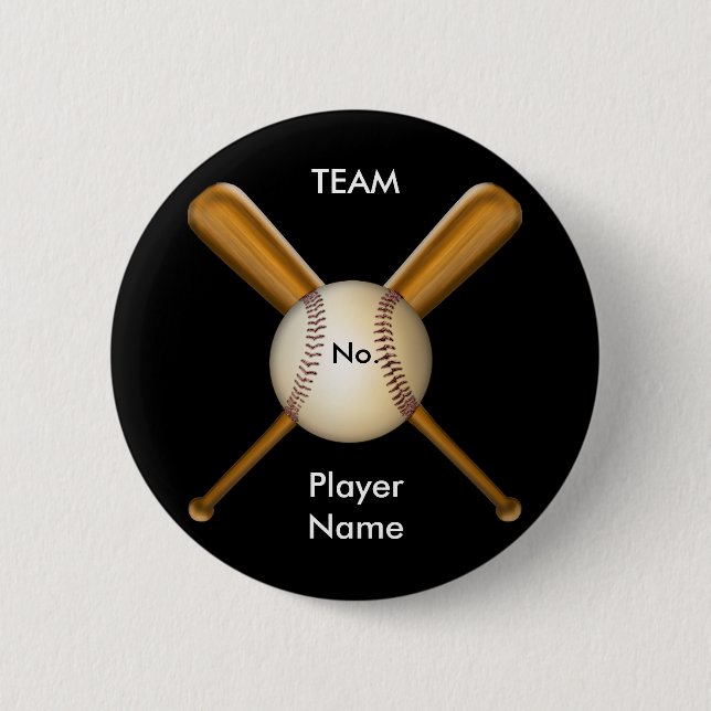 Baseball and Crossed Bats Customizable Button (Front)
