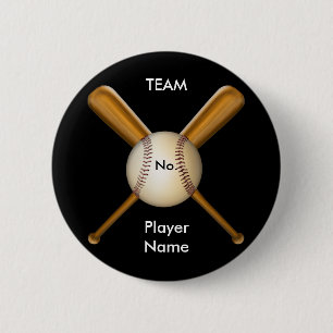 Baseball and Crossed Bats Customizable Button